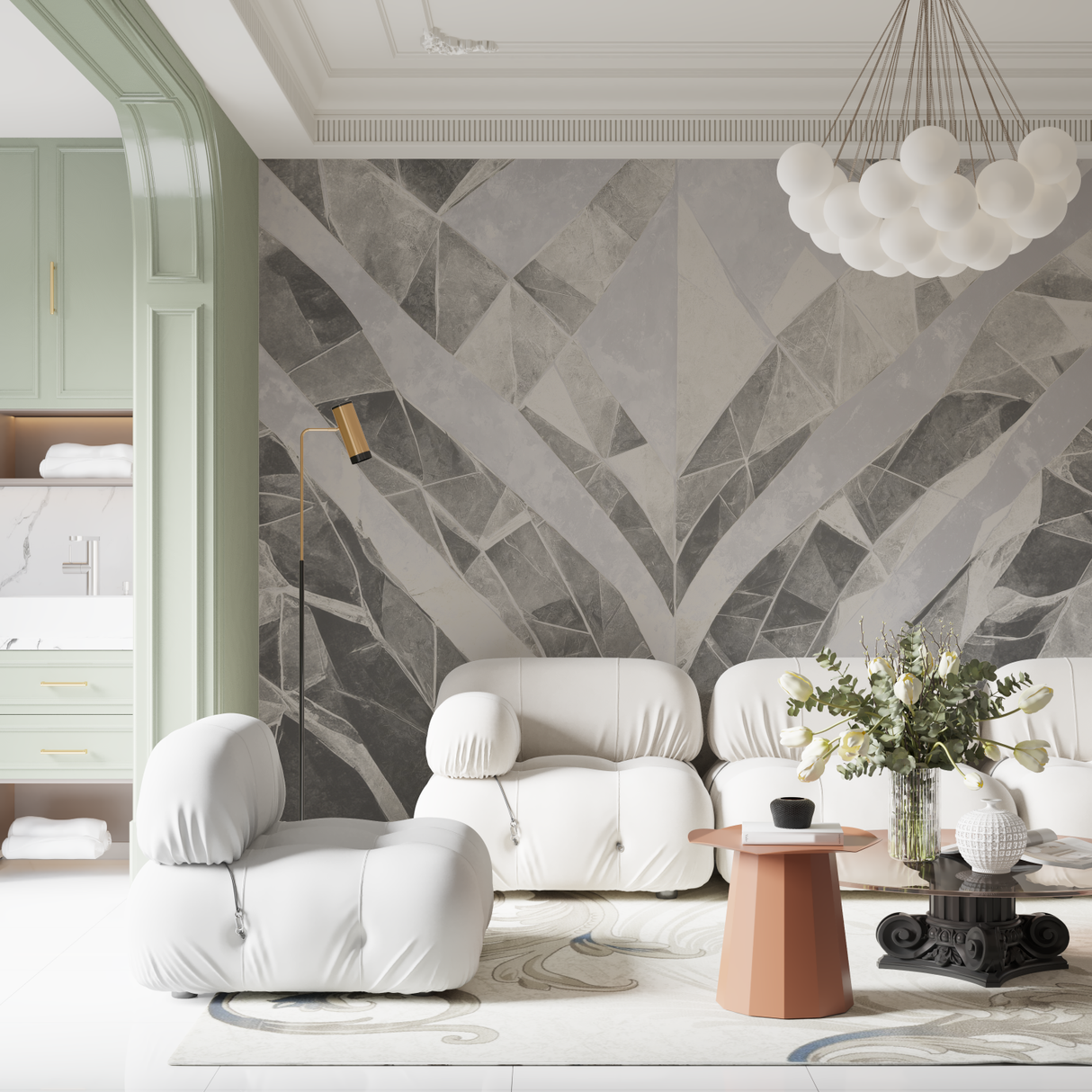 Geometric Mural Wallpaper | Modern Grey and White Pattern