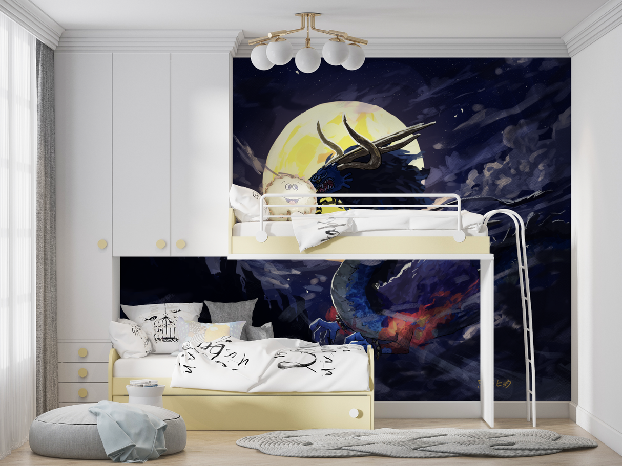 Dragon Mural Wallpaper | Mystical Night Sky Scene