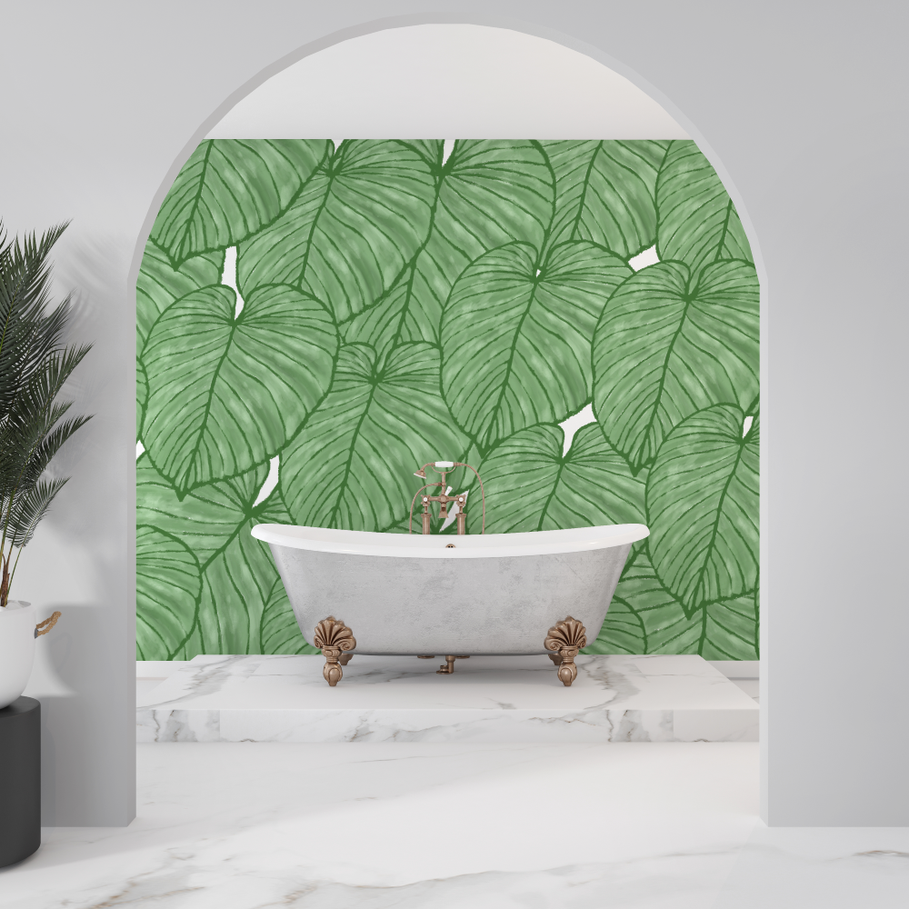 Monstera Mural Wallpaper | Tropical Green Leaf Pattern