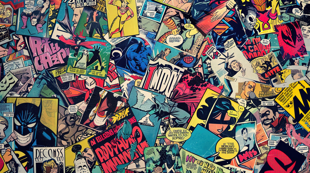 Comic Book Mural Wallpaper | Retro Superhero Collage Design