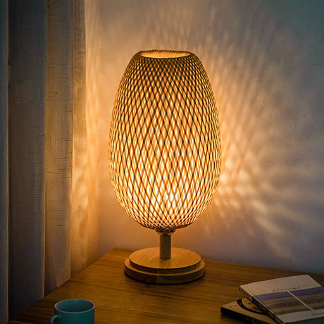 Bamboo Table Lamp  Handwoven Lattice Shade Design - Detailed view