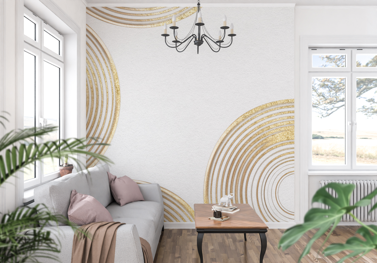 Geometric Mural Wallpaper | Golden Circles on White