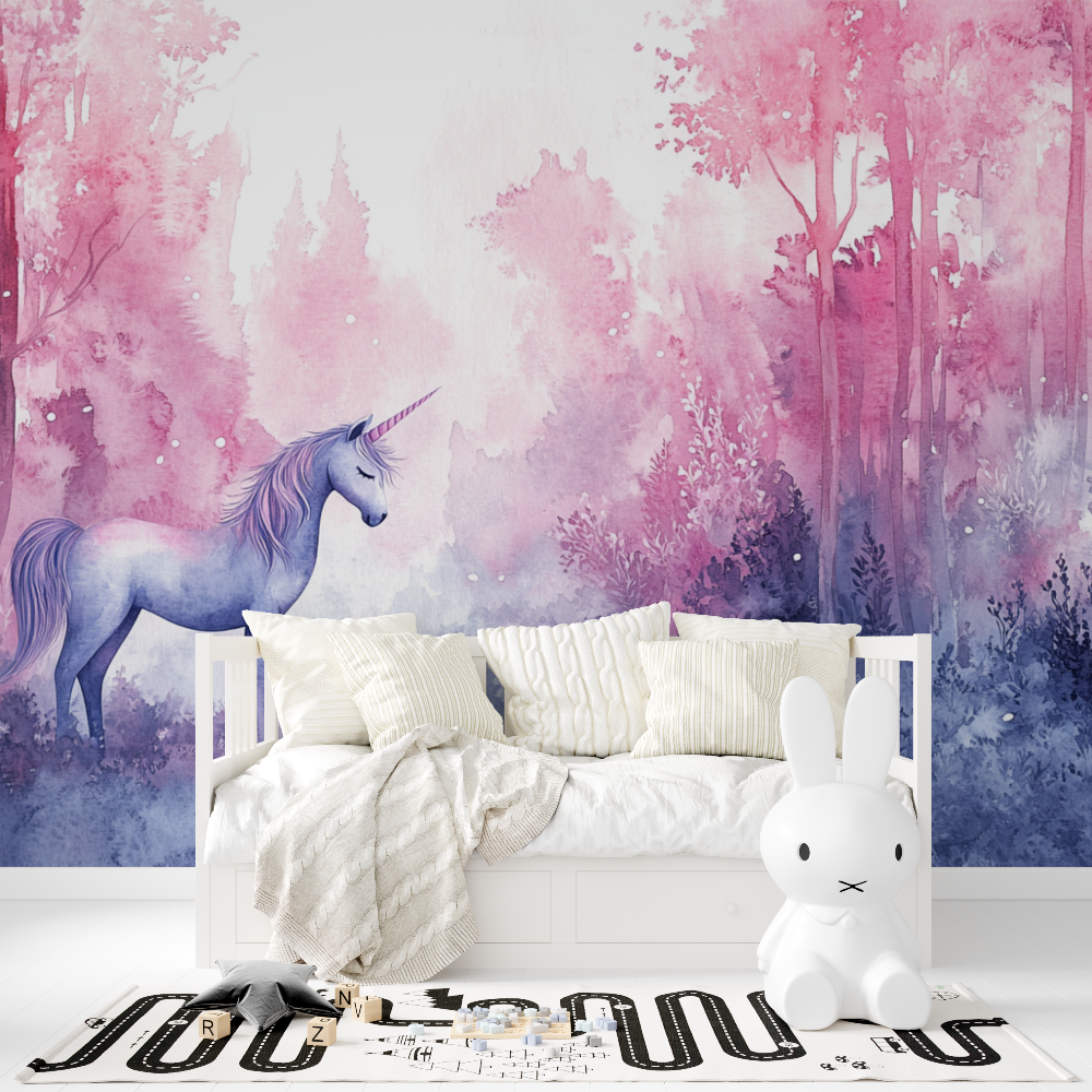 Unicorn Mural Wallpaper | Enchanted Forest in Pink and Purple
