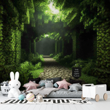 Forest Mural Wallpaper | Pixelated Green Valley Design