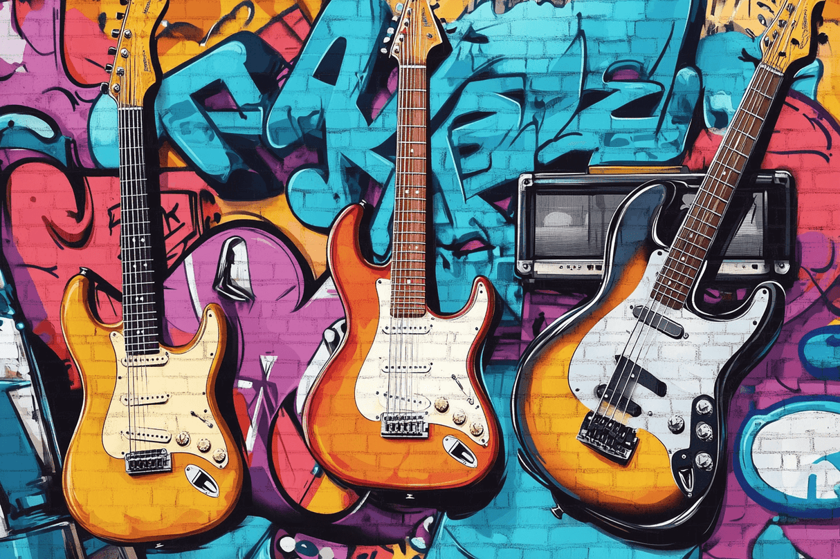 Music Mural Wallpaper | Urban Graffiti Guitar Design