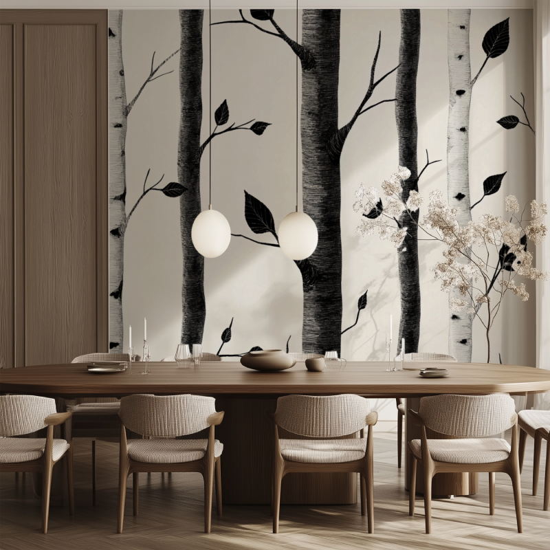 Forest Mural Wallpaper | Black and White Birch Trees