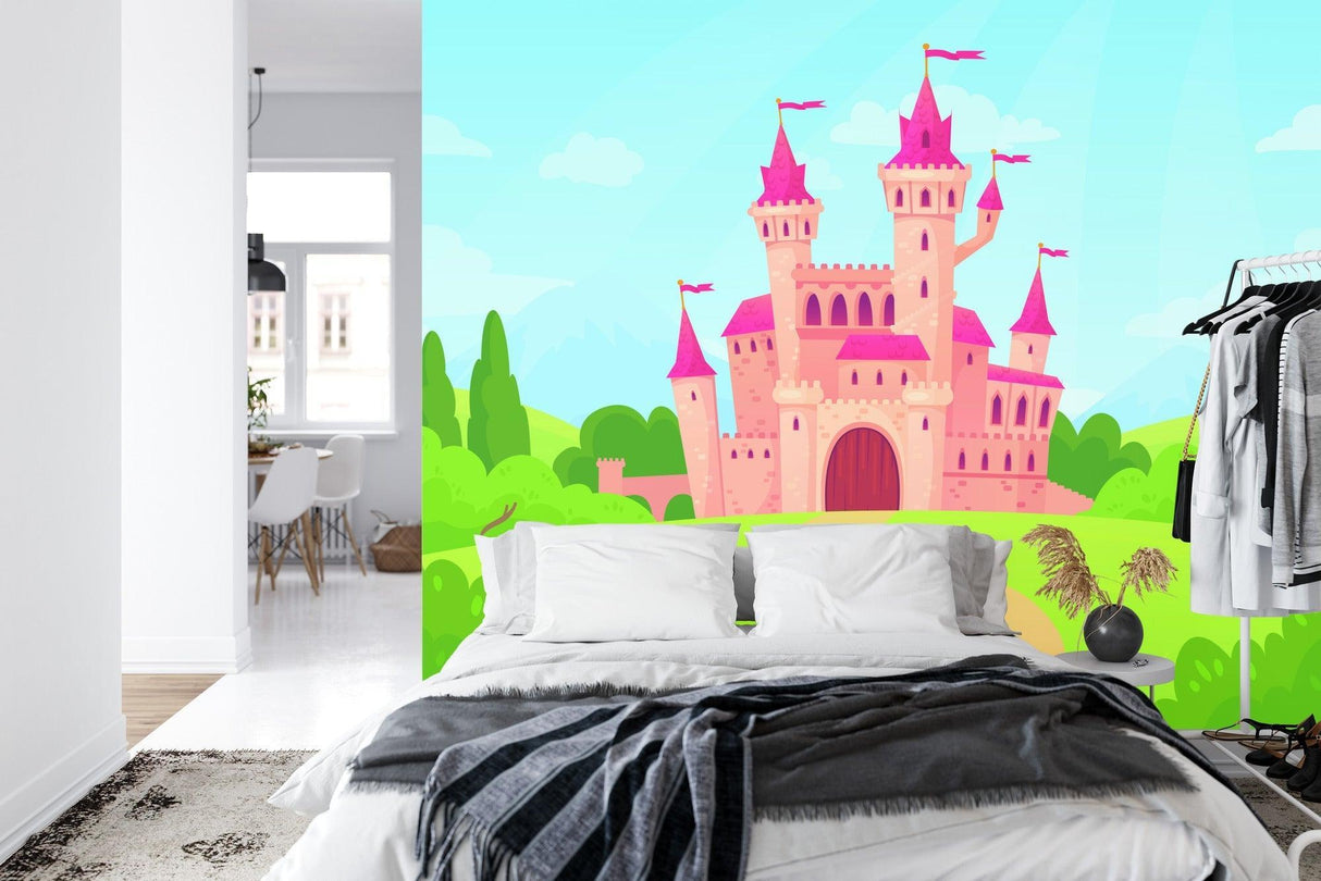 Princess Castle Mural Wallpaper | Pink Fantasy Palace Design