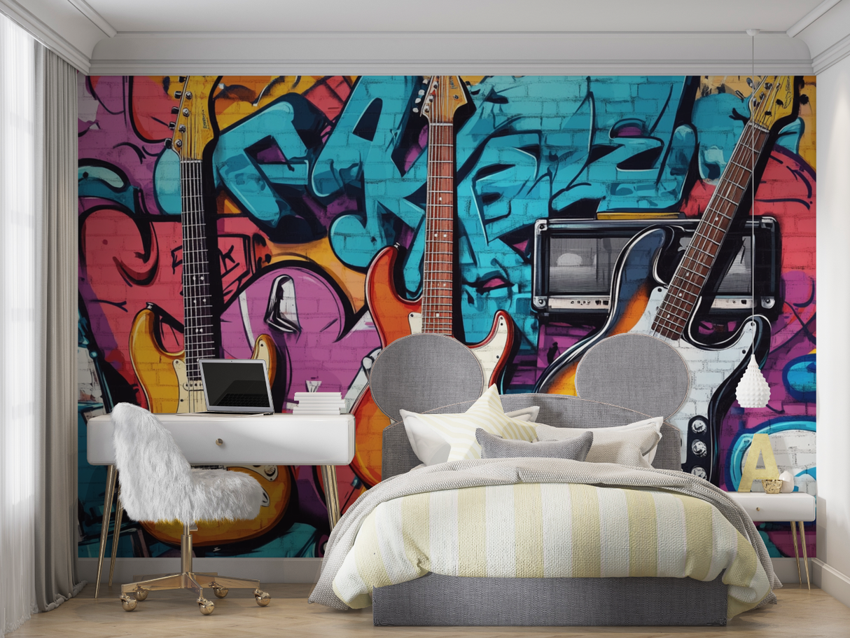 Music Mural Wallpaper | Urban Graffiti Guitar Design