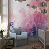 Unicorn Mural Wallpaper | Enchanted Forest in Pink and Purple
