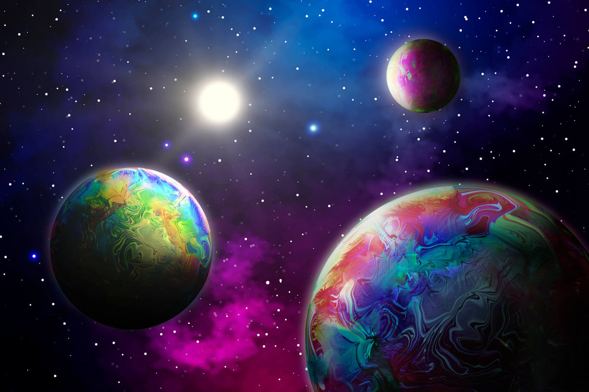 Space Mural Wallpaper | Colorful Galaxy Planets in 3D