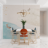 Mountain Mural Wallpaper | Nordic Watercolor with Gold Accents