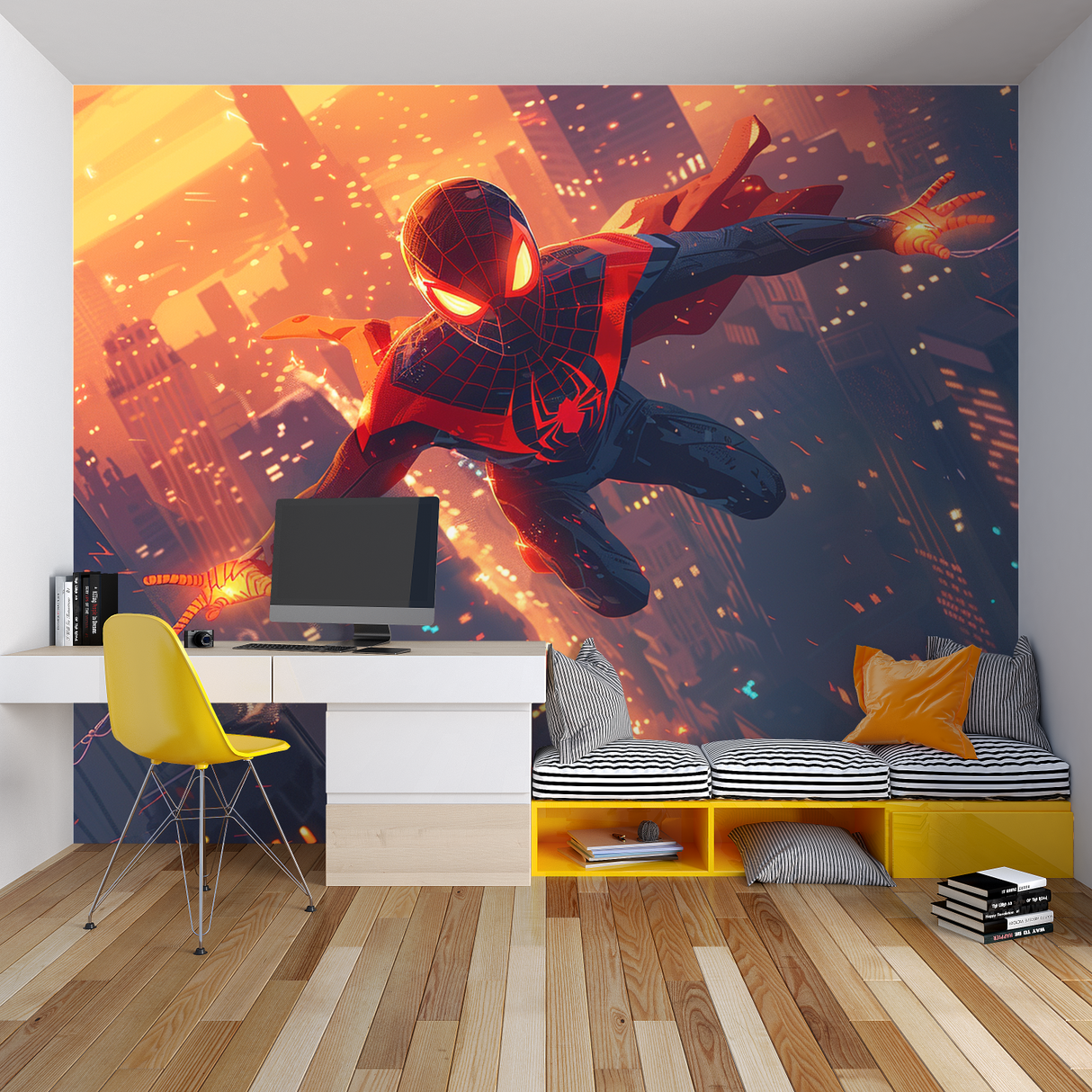 Spiderman Mural Wallpaper | Dynamic Superhero Action Scene