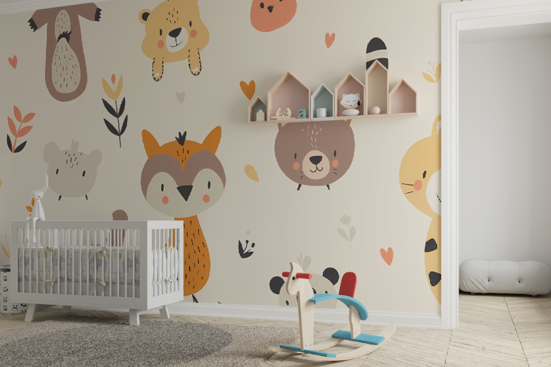 Forest Animals Mural Wallpaper | Cute Nursery Design with Fox and Bear