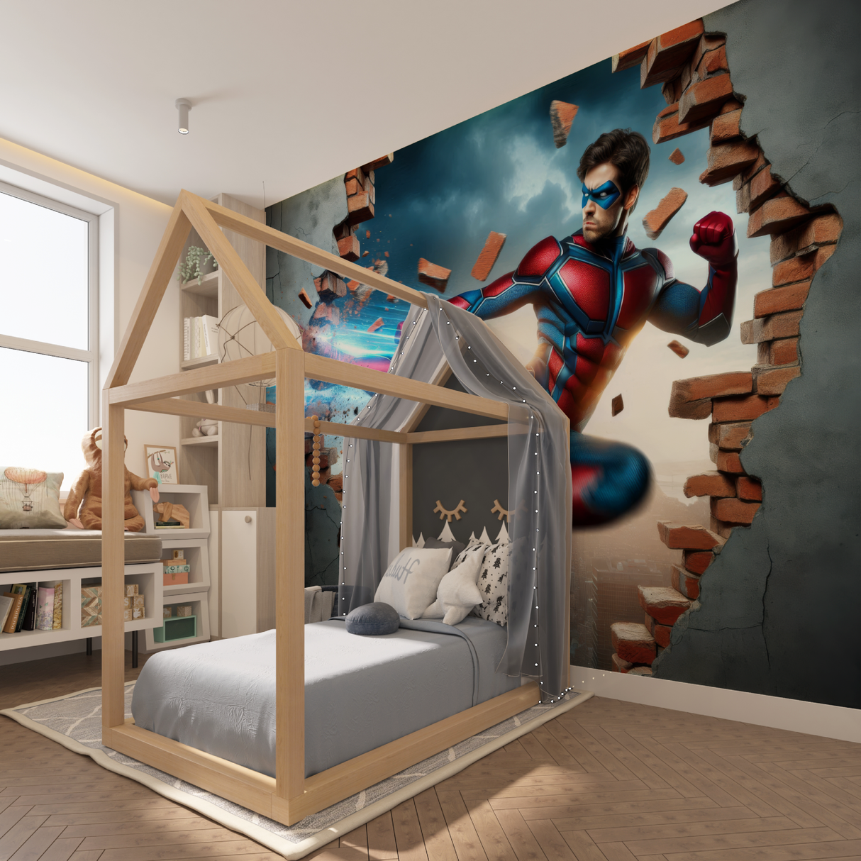 Superhero Mural Wallpaper | Dynamic 3D Action Design