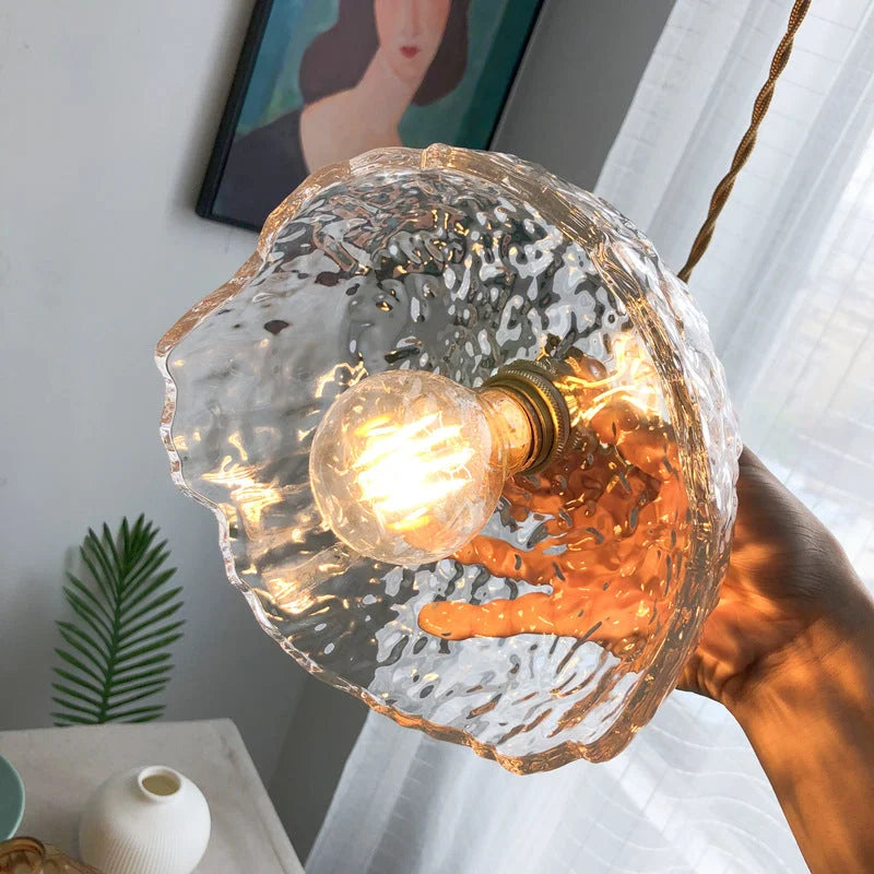 Green Glass Pendant Light  Rippled Brass Fixture - Product detail 8