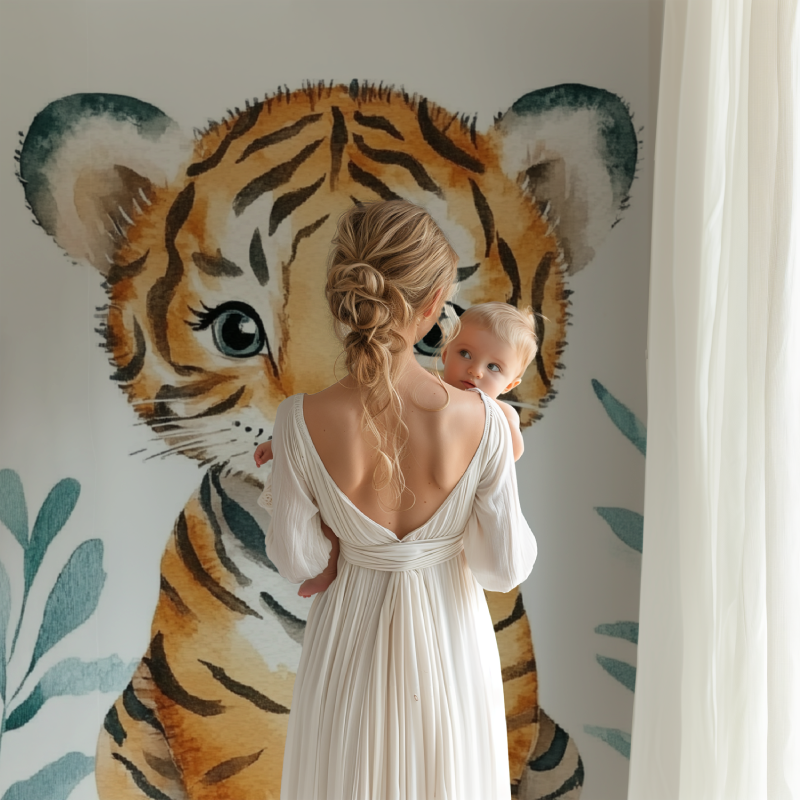 Tiger Mural Wallpaper | Watercolor Jungle Cub Design