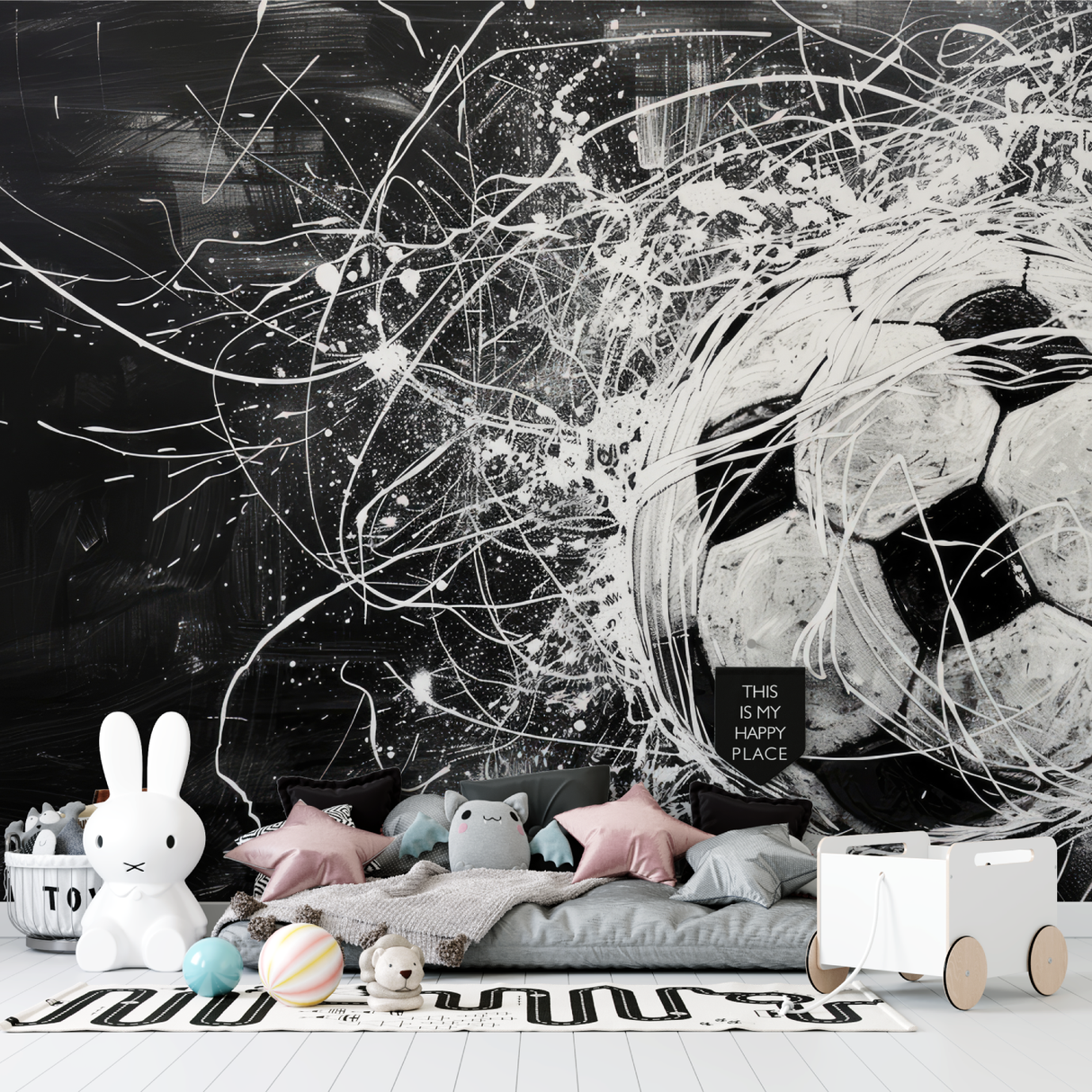 Football Mural Wallpaper | Black and White Dynamic Design