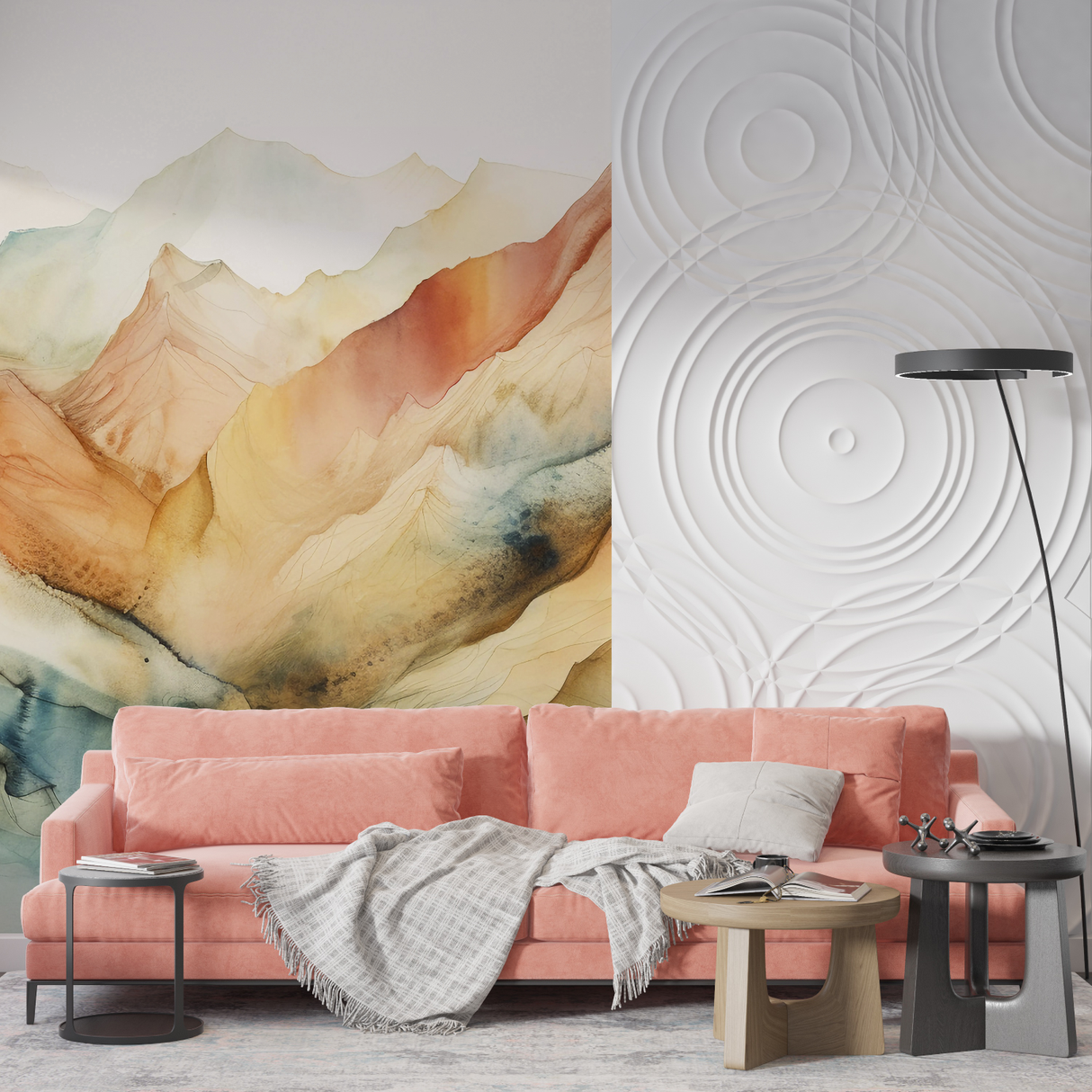 Mountain Mural Wallpaper | Watercolor Terracotta Landscape