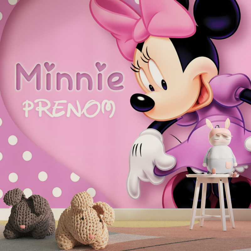Kids Mural Wallpaper | Minnie Mouse Pink Design