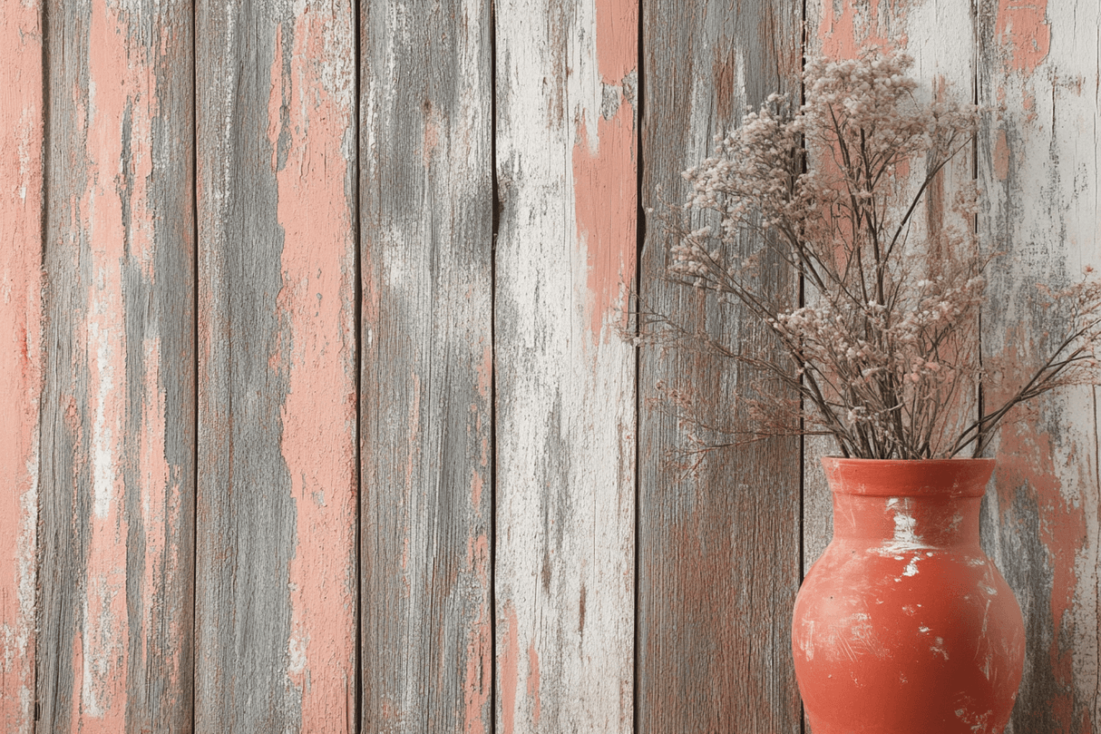 Wood Effect Mural Wallpaper | Terracotta and Grey Distressed Design