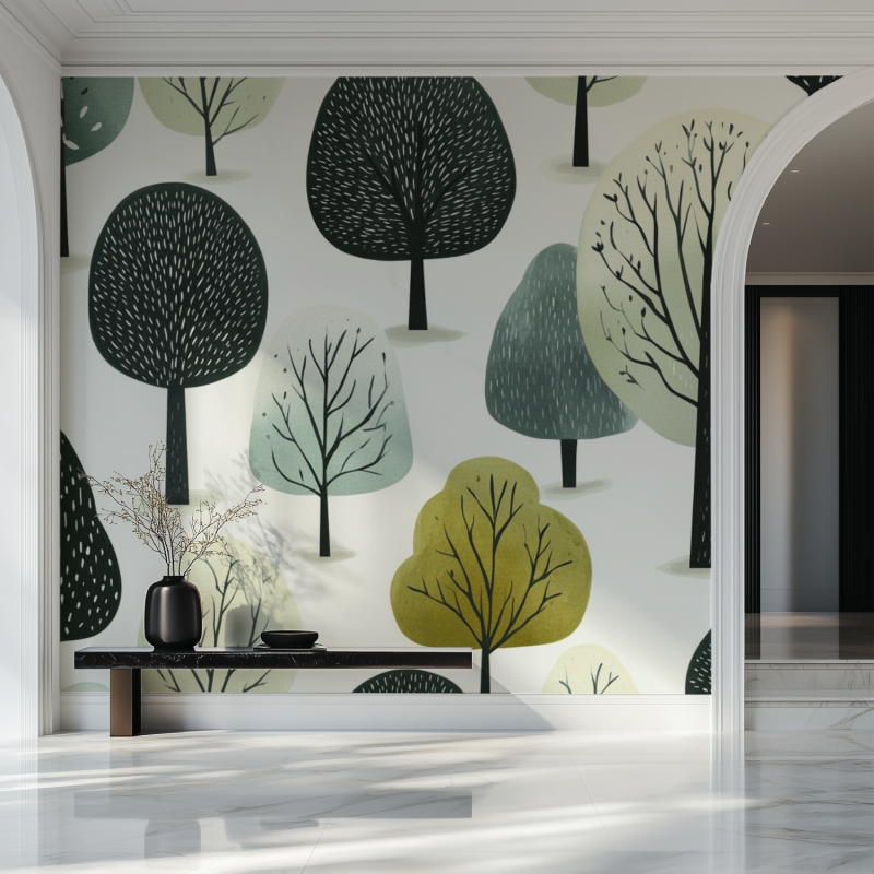 Forest Mural Wallpaper | Modern Tree Pattern Design