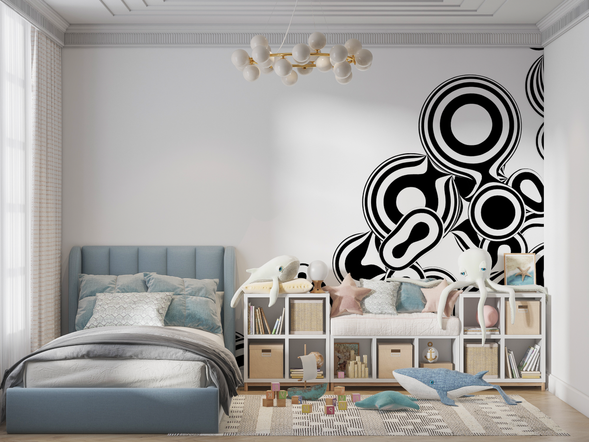 Space Mural Wallpaper | Neon Galaxy with Stars and Rockets