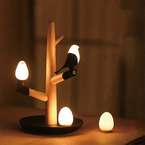 Motion Sensor Table Lamp  Wooden Bird Branch Design - Product showcase