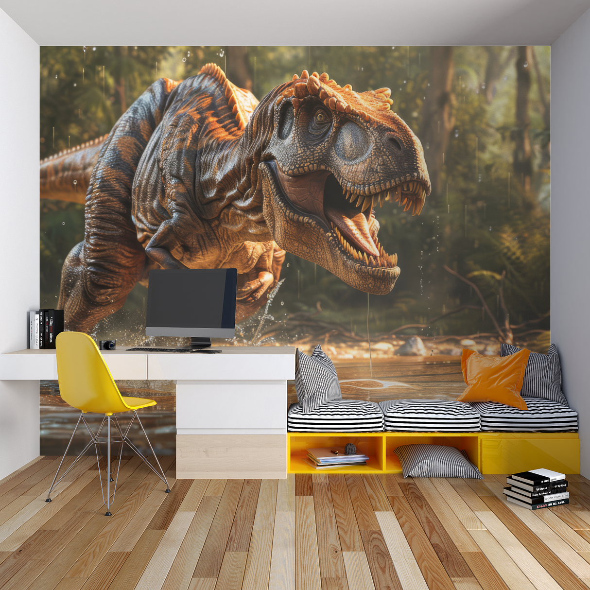 Dinosaur Mural Wallpaper | Fierce T-Rex in Wild Forest