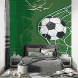 Football Mural Wallpaper | Soccer Ball in Net Design