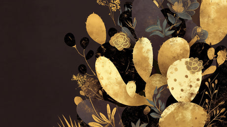 Black and Gold Cactus Wallpaper design file showing detailed botanical pattern and metallic accents