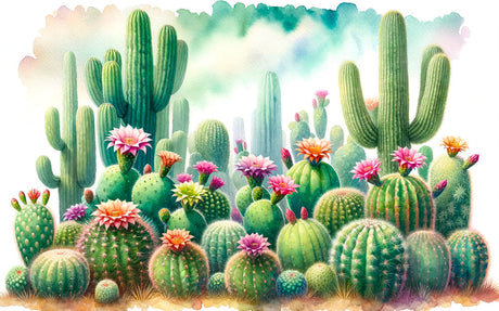 Desert Cactus Wallpaper design file showing detailed watercolor cacti and desert flowers pattern