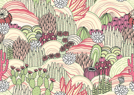 Desert Garden Wallpaper design file showing detailed pink and green cactus pattern