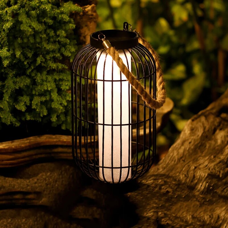 Solar Garden Lantern  Asian Inspired Metal Cage Design - Product example