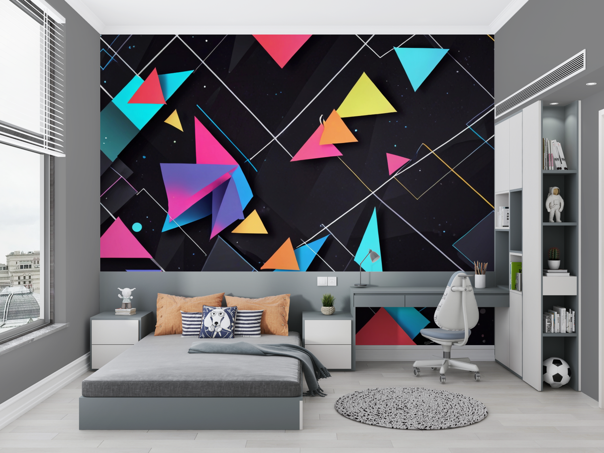 Geometric Mural Wallpaper | Modern 3D Triangle Design