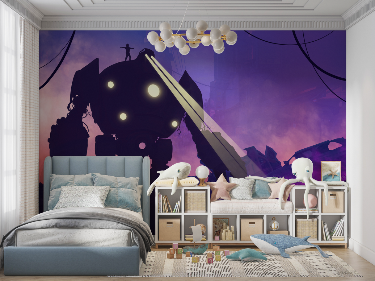 Robot Mural Wallpaper | Futuristic Tech Design with Red Glow