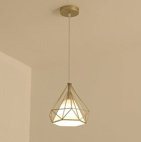 Geometric Pendant Light  Gold Iron Frame With White Glass Shade - Product detail 6