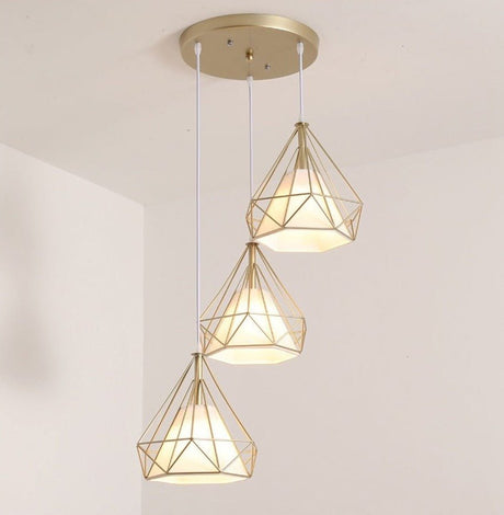 Geometric Pendant Light  Gold Iron Frame With White Glass Shade - Product detail 7