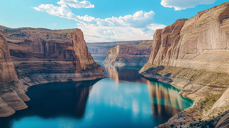 Desert canyon lake design file showing detailed turquoise waters and sandstone cliffs