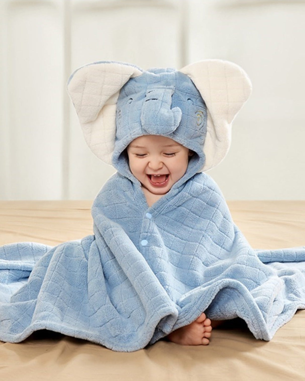 Baby Hooded Bath Towel  Elephant Design Cotton Terry - Product showcase