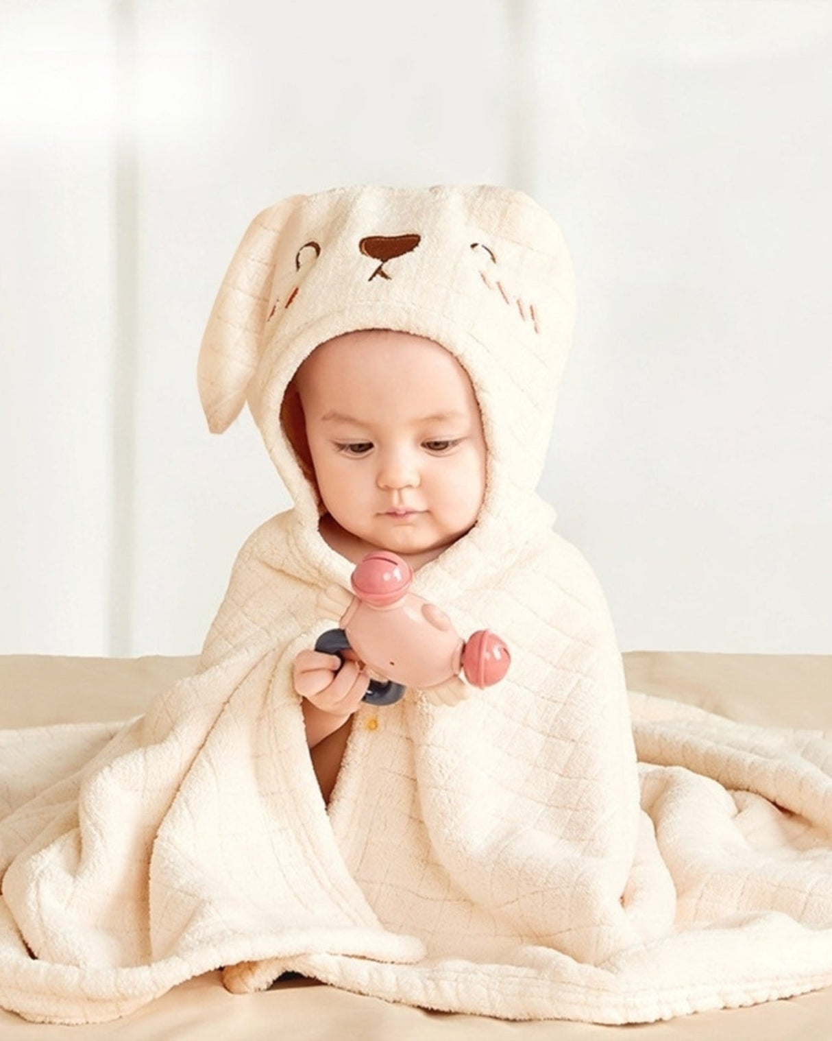 Baby Hooded Bath Towel  Soft Cotton Bunny Design - Product showcase
