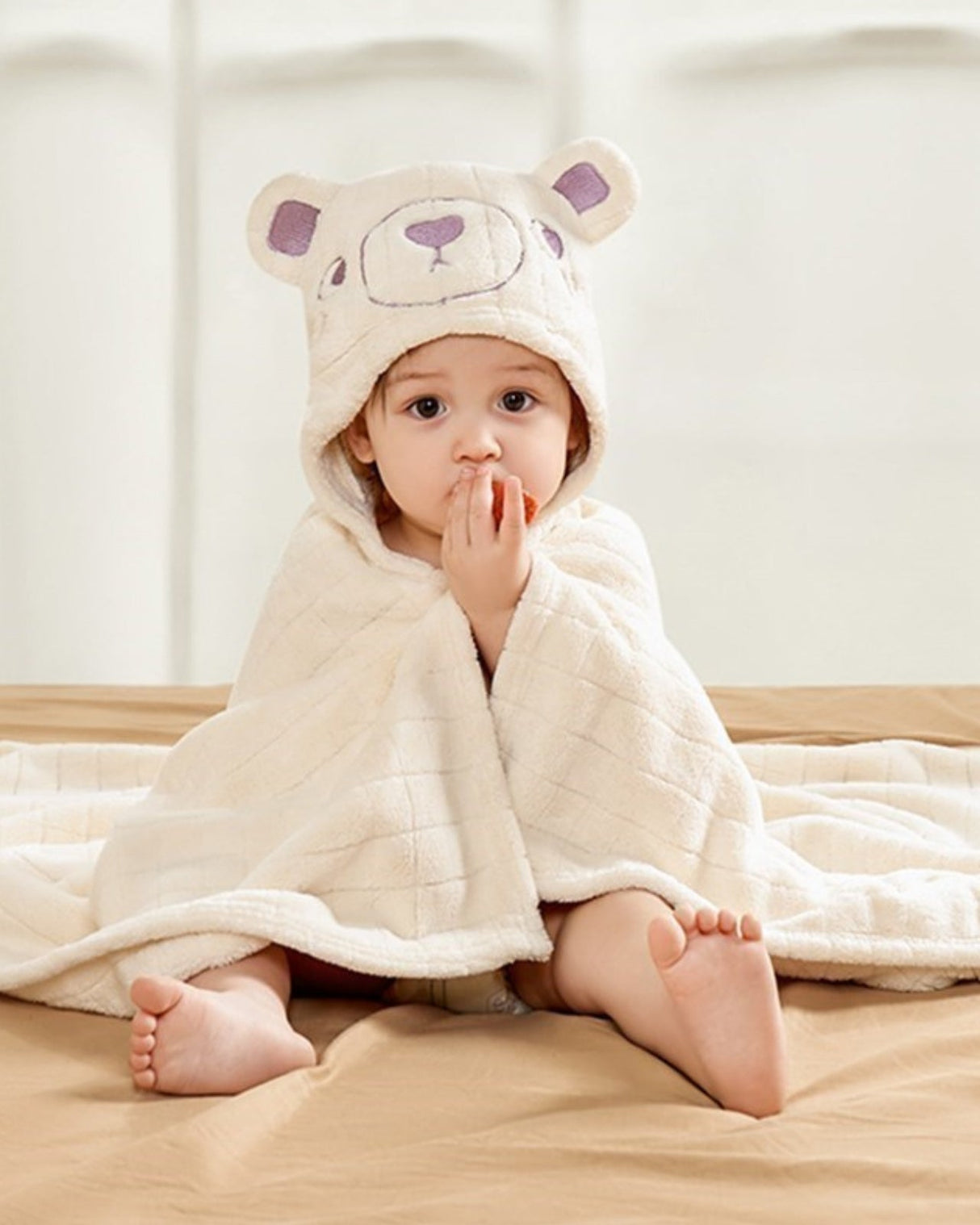 Baby Hooded Bath Towel  Organic Cotton Bear Design 0-3 Years - Product showcase