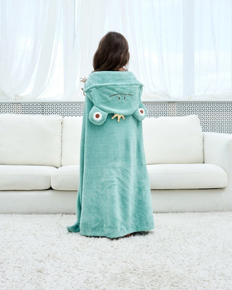 Kids Hooded Bath Towel  Plush Frog Design In Mint Green - Product showcase