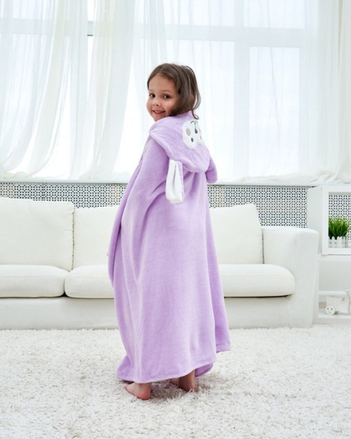 Kids Hooded Bath Towel  Purple Llama Design for Ages 2-6 - Product showcase