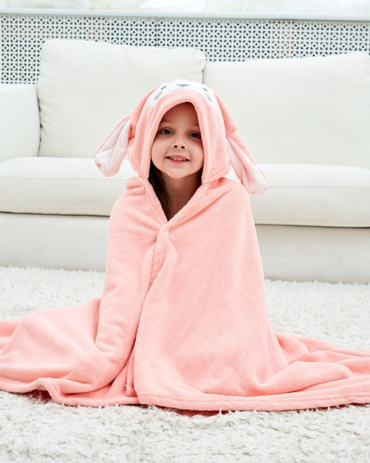 Kids Hooded Towel  Bunny Design Soft Cotton Bath Cape - Product showcase