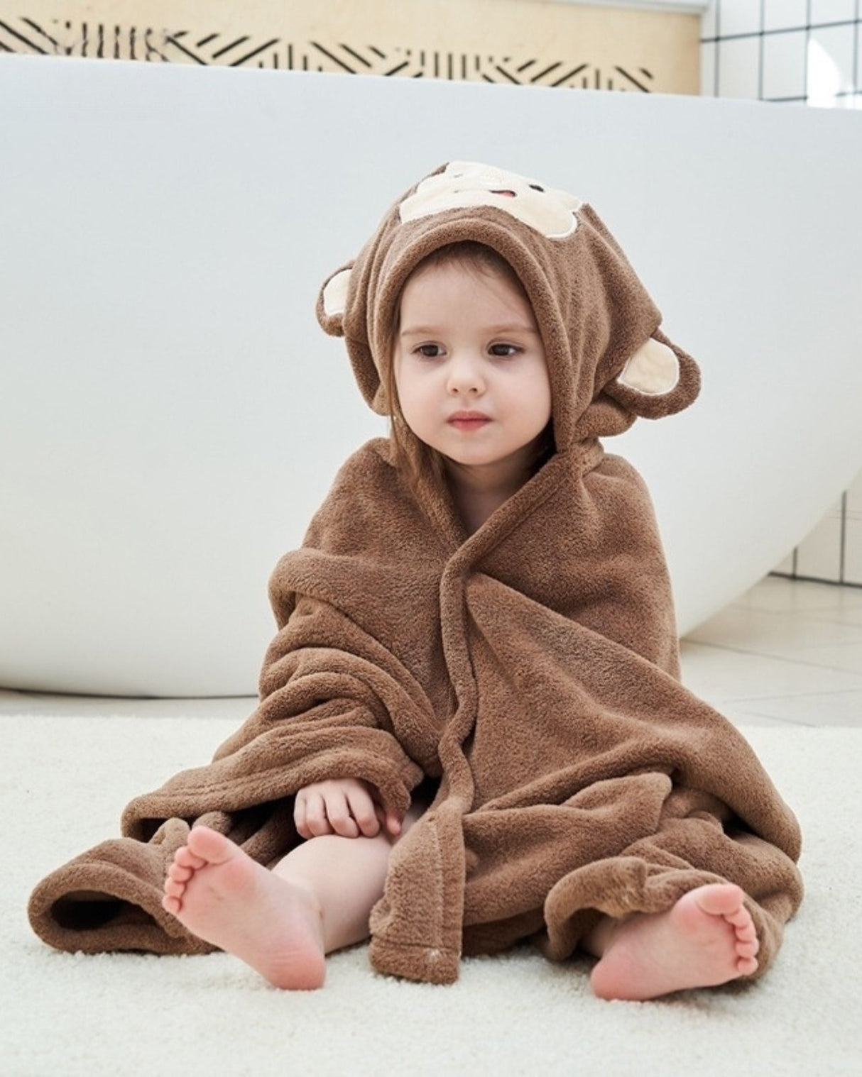 Kids Hooded Bath Towel  Monkey Design Plush Cotton Terry - Product showcase