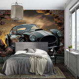 3D car mural displayed in teen bedroom with dramatic lighting effect