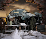 Classic auto wallpaper making statement in home office with moody atmosphere