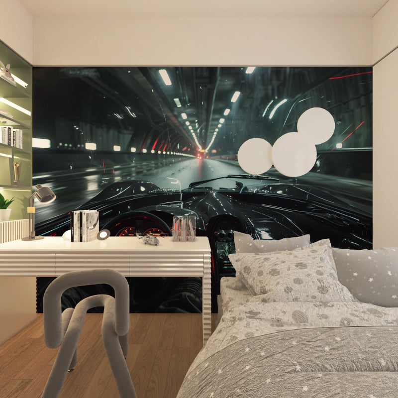 Night drive mural design adding style to teen bedroom wall