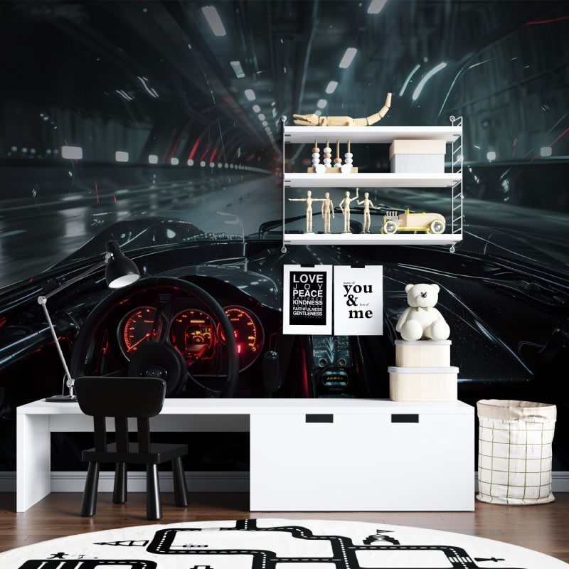 Automotive themed wall mural bringing energy to home office space
