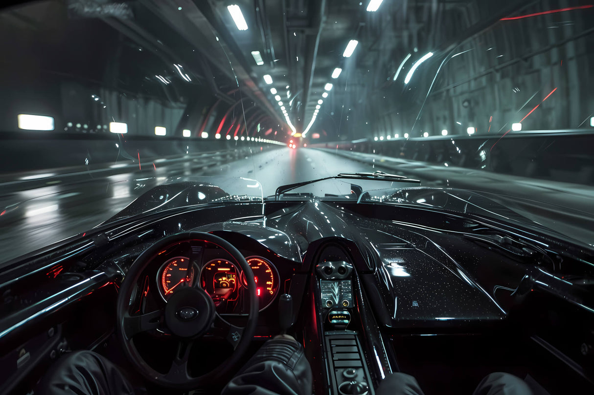 Car dashboard wallpaper design file showing glowing red panels and tunnel lights pattern